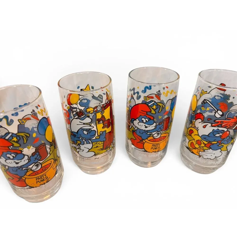 Vintage 1983 Smurf Drinking Glass Lot of 7 Peyo Wallace Berrie Baker Papa Clumsy